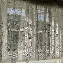 Carica l&#39;immagine nel visualizzatore di Gallery, hand worked French Antique Crocheted Lace Curtains in white in a cottage window by Penlen 
